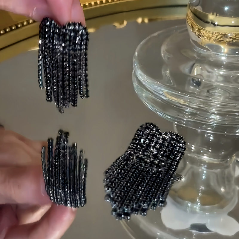 14K Gold-Plated Zircon Black Diamond Heart Tassel Earrings