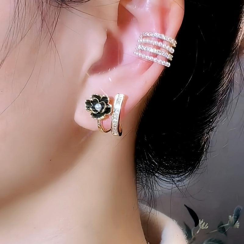 14K Gold-Plated Zircon Black Rose Elegant Studs