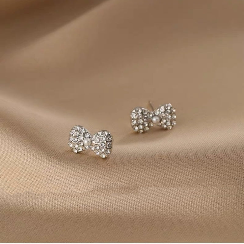 14K Gold-Plated Zircon Bow Earrings