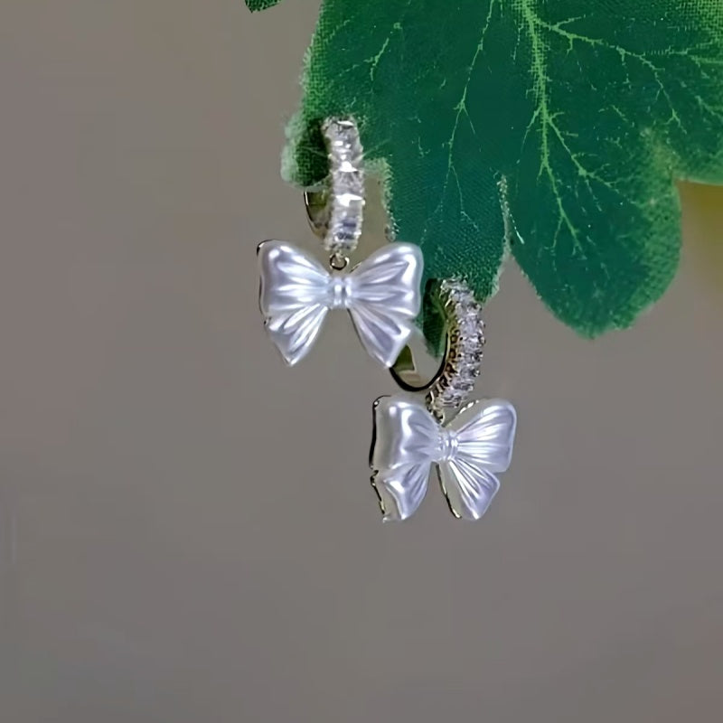 14K Gold-Plated Zircon Bow Earrings
