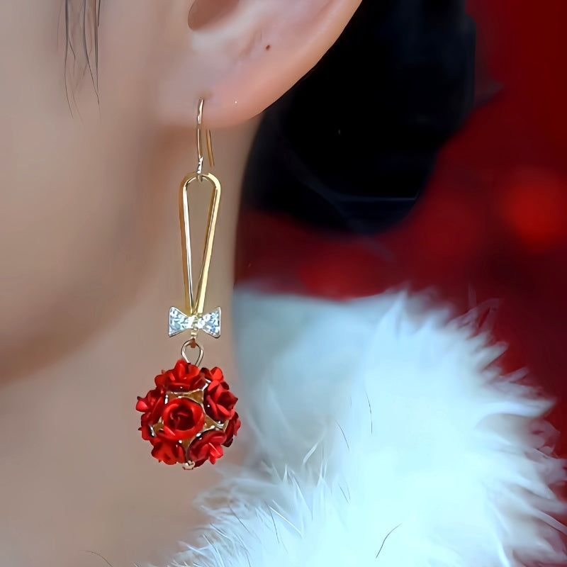 14K Gold-Plated Zircon Bow Rose Ear Hooks