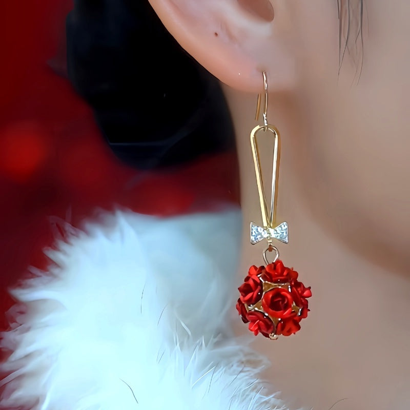 14K Gold-Plated Zircon Bow Rose Ear Hooks
