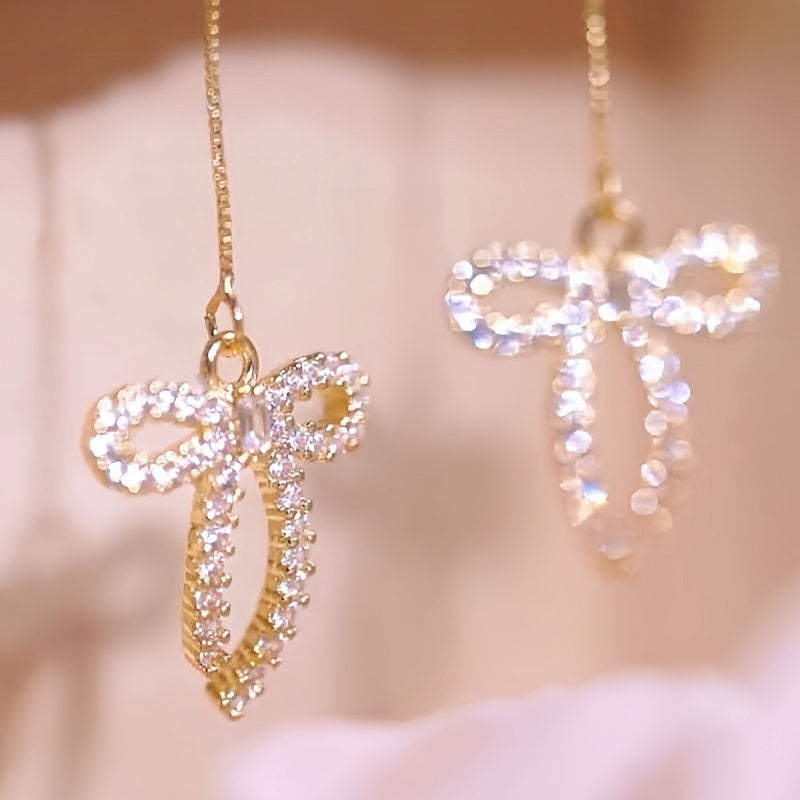 14K Gold-Plated Zircon Bow Threader Earrings
