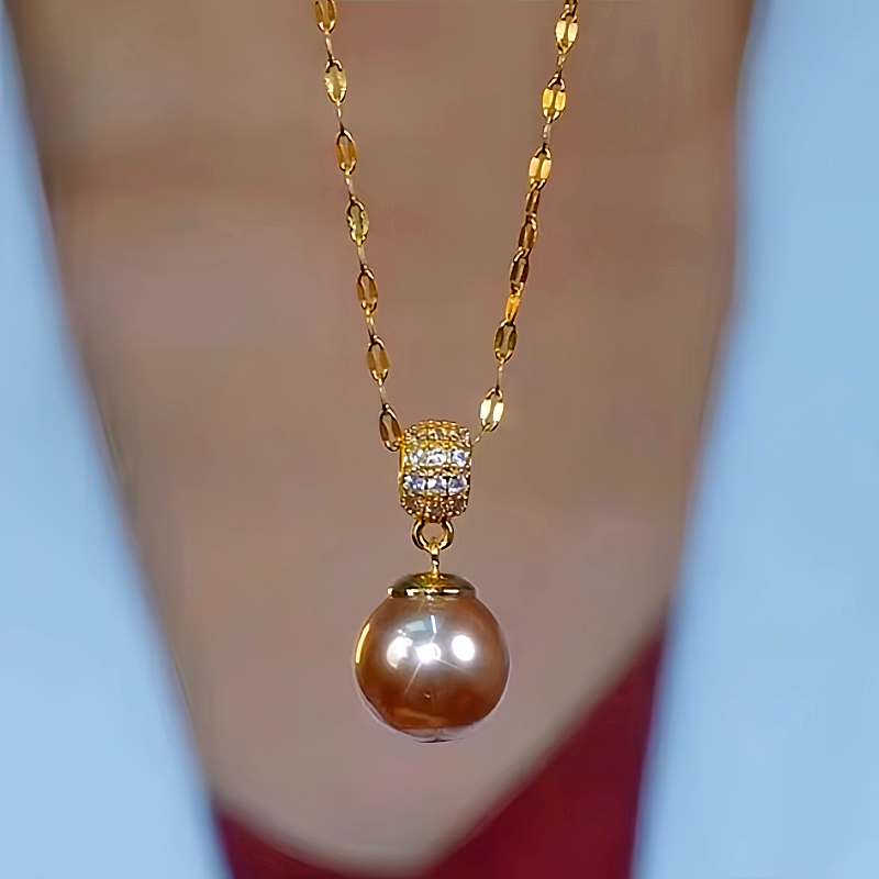 14K Gold-Plated Zircon Brown Pearl Earrings And Necklace