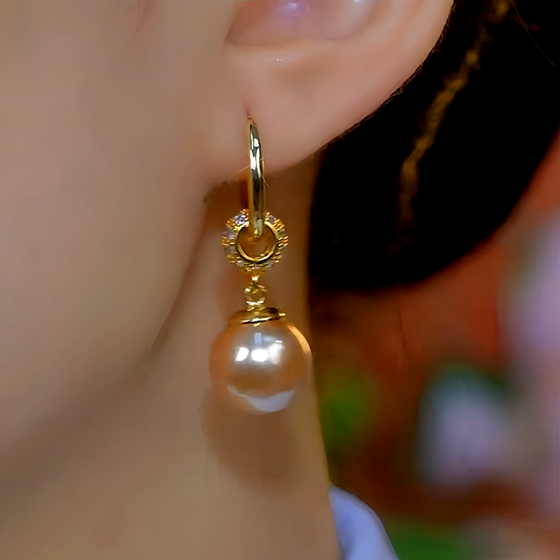 14K Gold-Plated Zircon Brown Pearl Earrings And Necklace