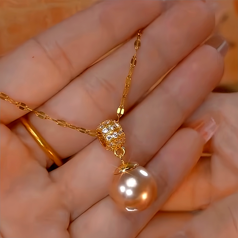 14K Gold-Plated Zircon Brown Pearl Earrings And Necklace