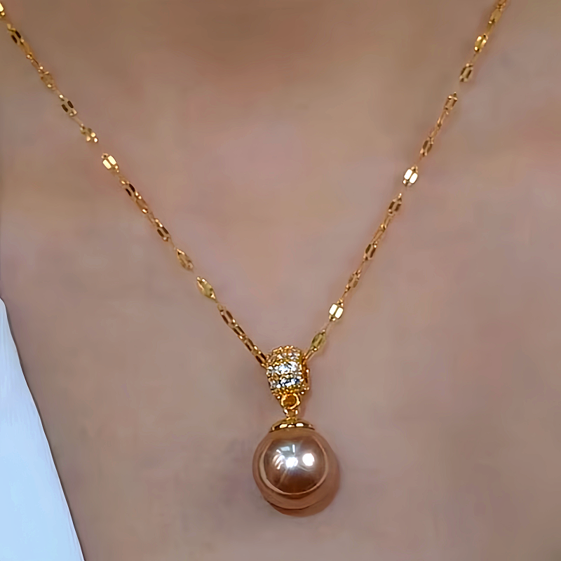 14K Gold-Plated Zircon Brown Pearl Earrings And Necklace