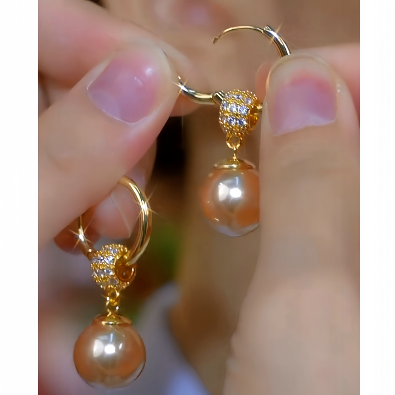 14K Gold-Plated Zircon Brown Pearl Earrings And Necklace