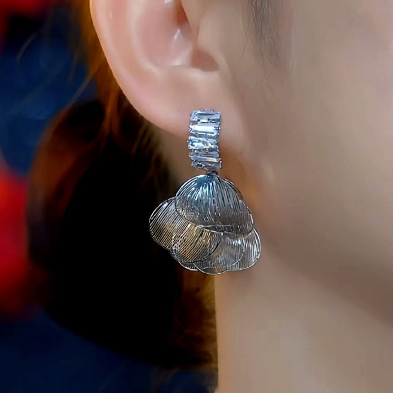 14K Gold-Plated Zircon Brushed Petal Earrings