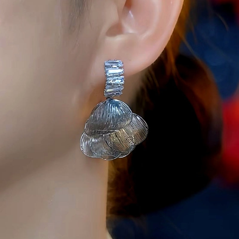 14K Gold-Plated Zircon Brushed Petal Earrings