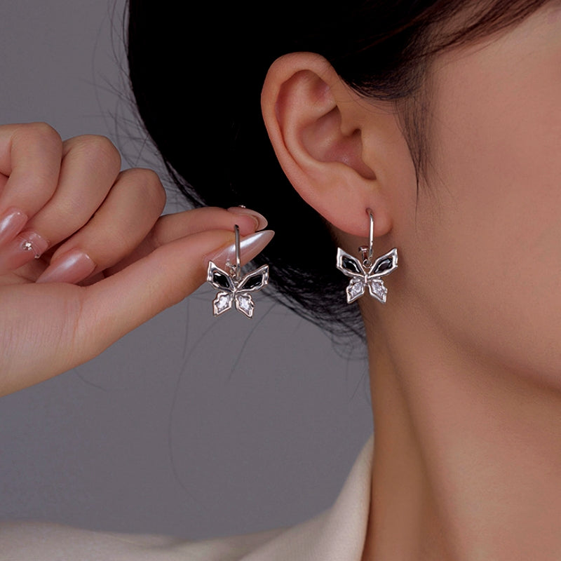 14K Gold-Plated Zircon Butterfly Earrings