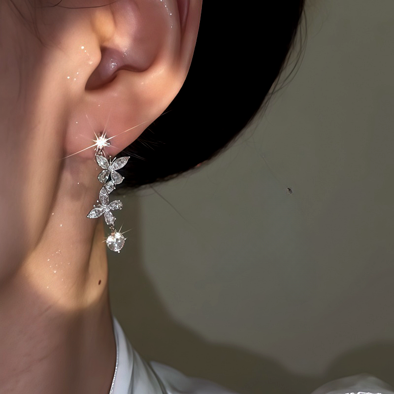 14K Gold-Plated Zircon Butterfly Earrings