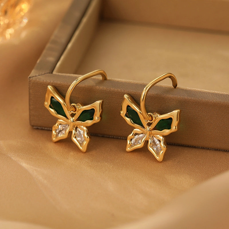 14K Gold-Plated Zircon Butterfly Earrings
