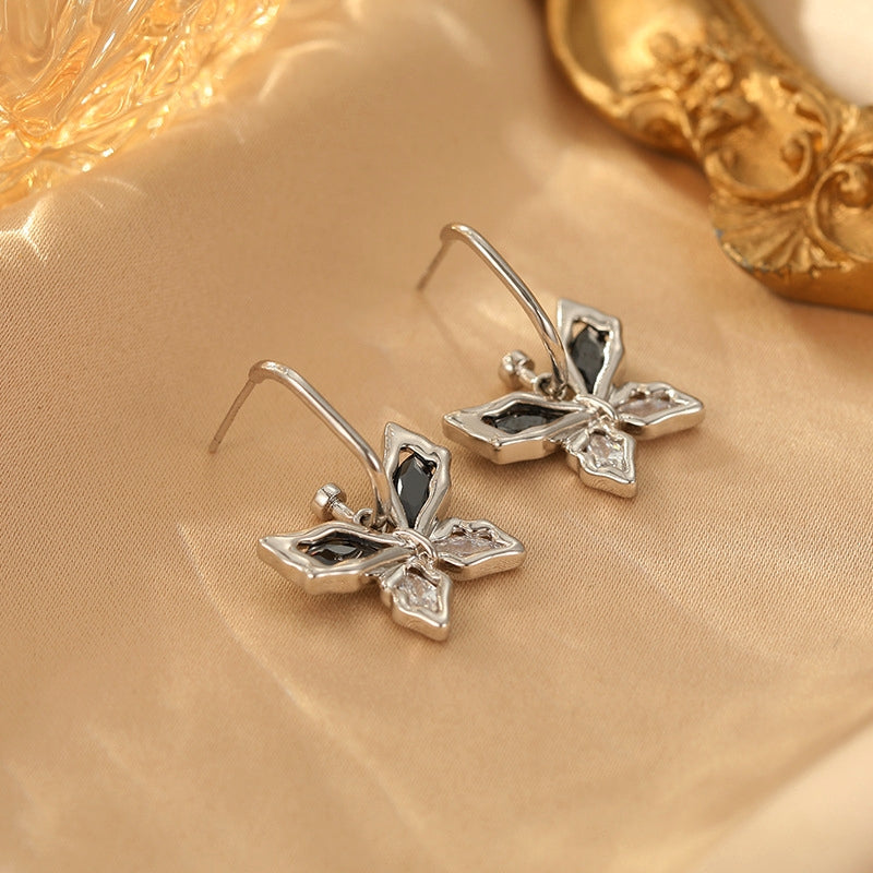 14K Gold-Plated Zircon Butterfly Earrings
