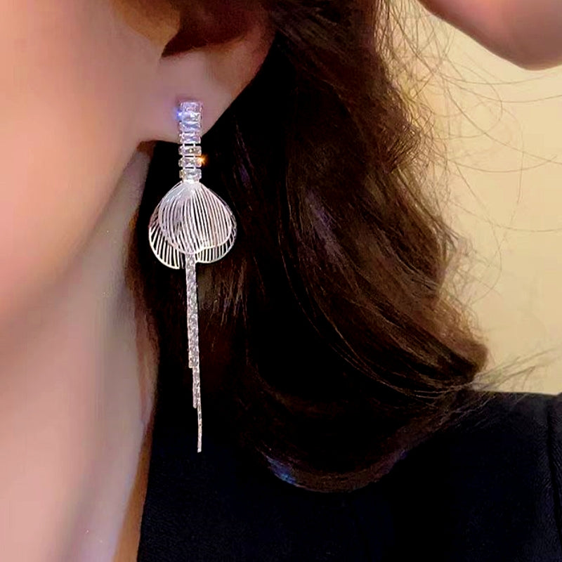 14K Gold-Plated Zircon Butterfly Wing Tassel Earrings
