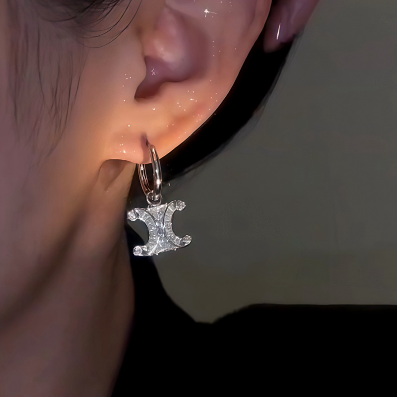 14K Gold-Plated Zircon C-Shaped Earrings