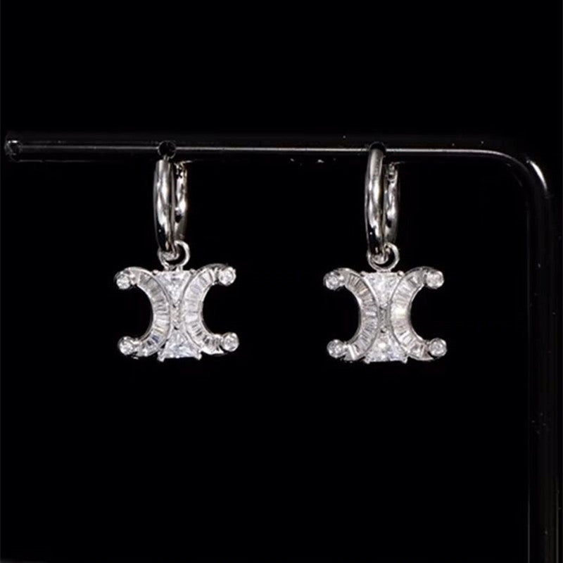 14K Gold-Plated Zircon C-Shaped Earrings