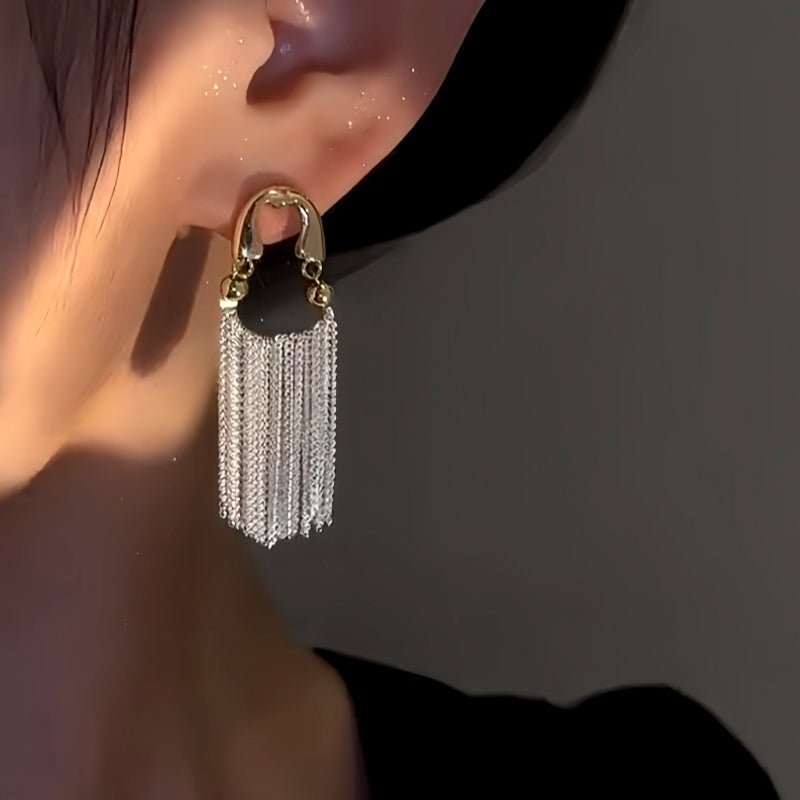 14K Gold-Plated Zircon Chain Tassel Earrings