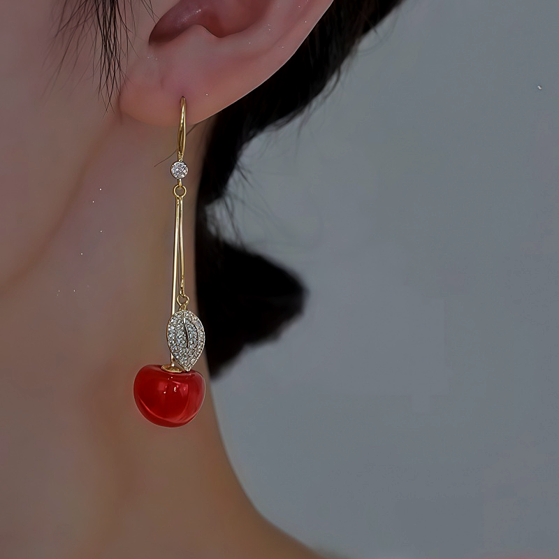 14K Gold-Plated Zircon Cherry Ear Hooks