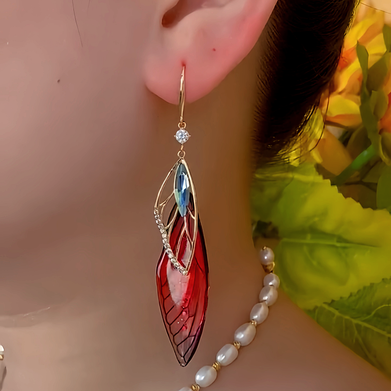 14K Gold-Plated Zircon Colored Feather Earrings