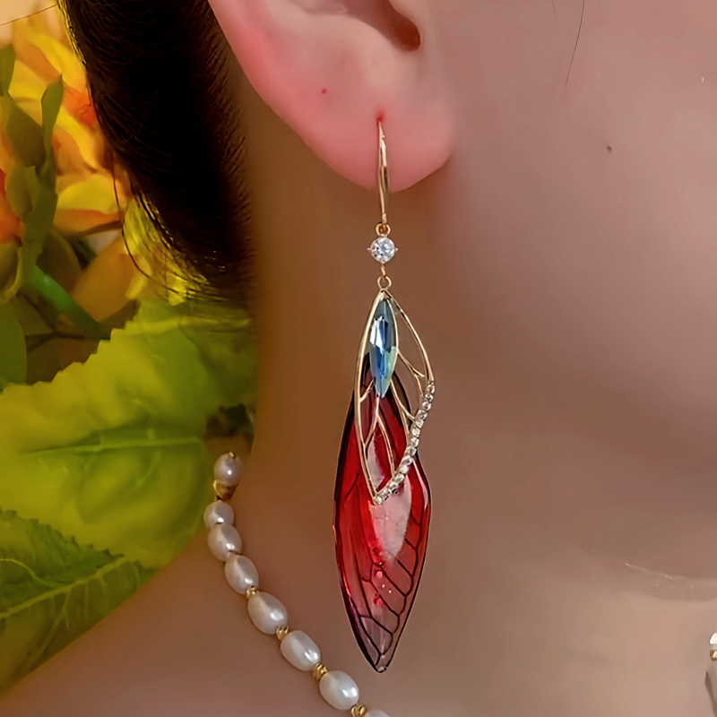 14K Gold-Plated Zircon Colored Feather Earrings