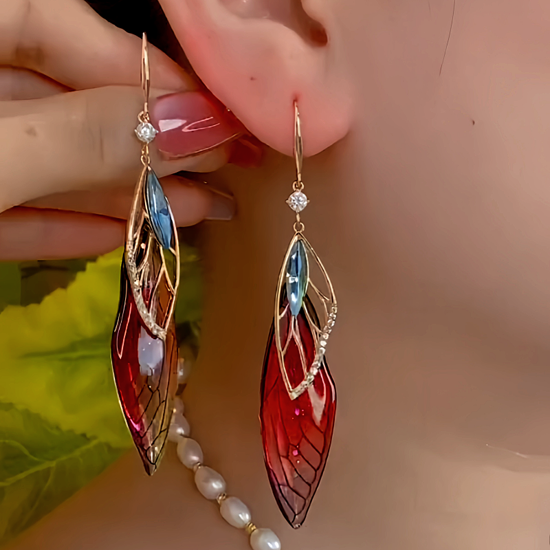 14K Gold-Plated Zircon Colored Feather Earrings