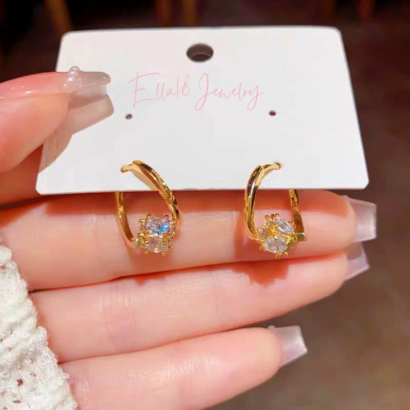 14K Gold-Plated Zircon Cross Earrings