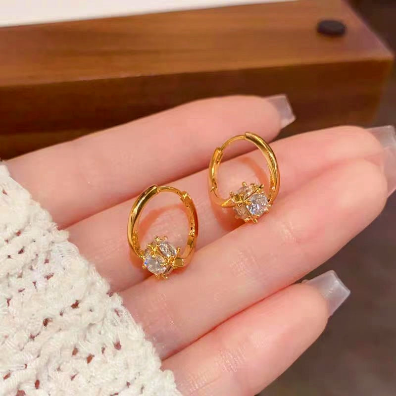 14K Gold-Plated Zircon Cross Earrings