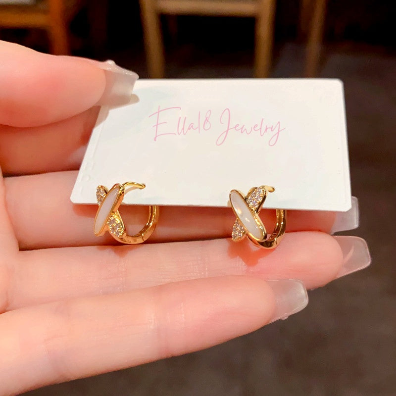 14K Gold-Plated Zircon Cross Mother-Of-Pearl Earrings