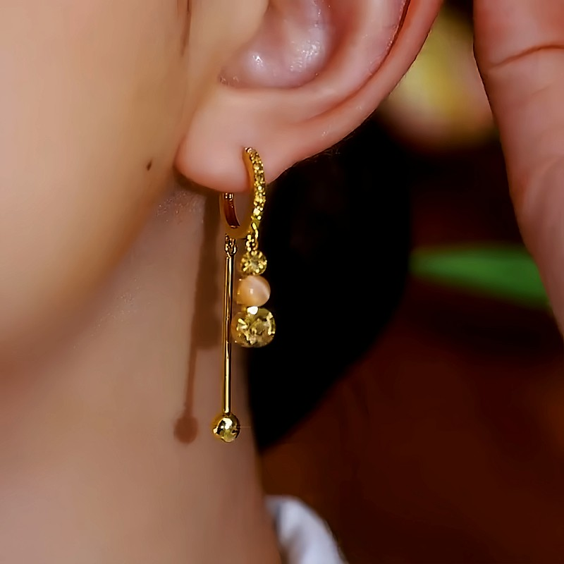 14K Gold-Plated Zircon Crystal Ball Tassel Earrings