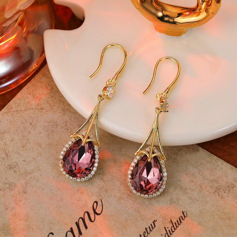 14K Gold-Plated Zircon Crystal Tassel Earrings