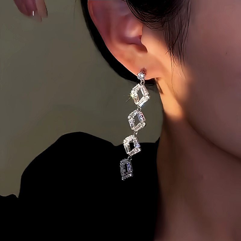 14K Gold-Plated Zircon Crystal Tassel Earrings