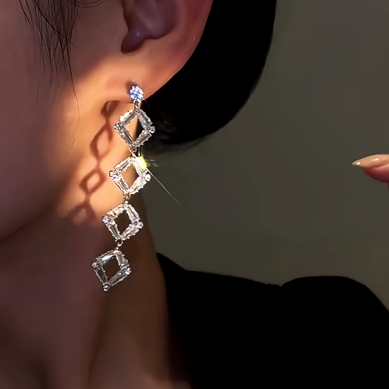 14K Gold-Plated Zircon Crystal Tassel Earrings