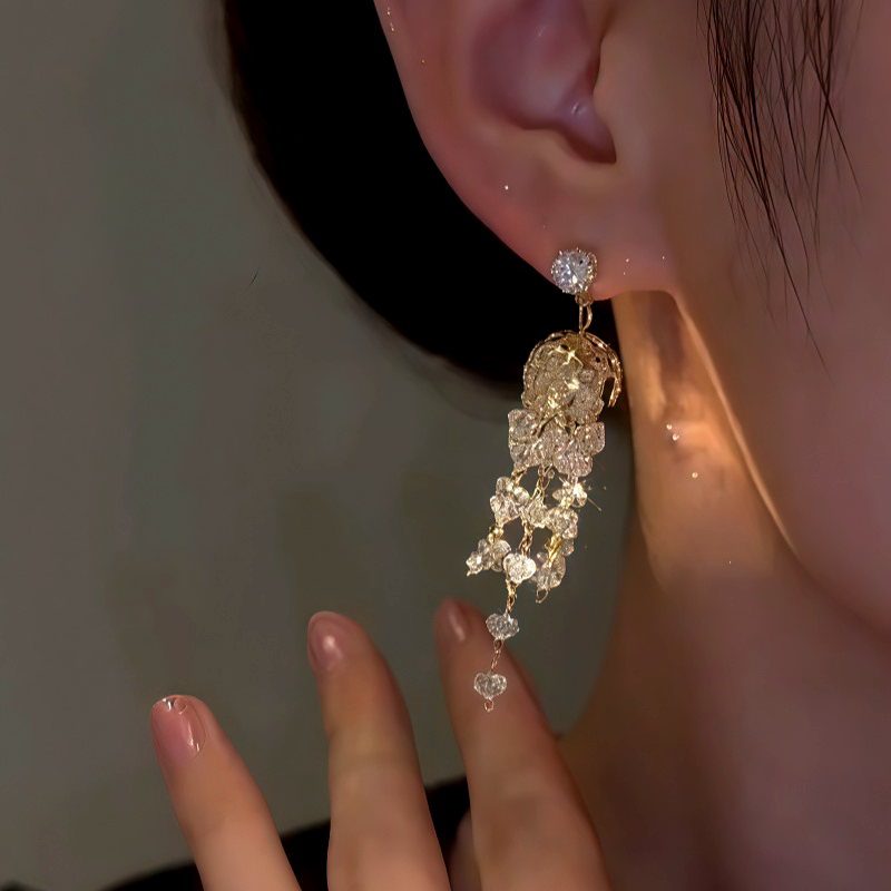 14K Gold-Plated Zircon Crystal jellyfish Tassel Earrings