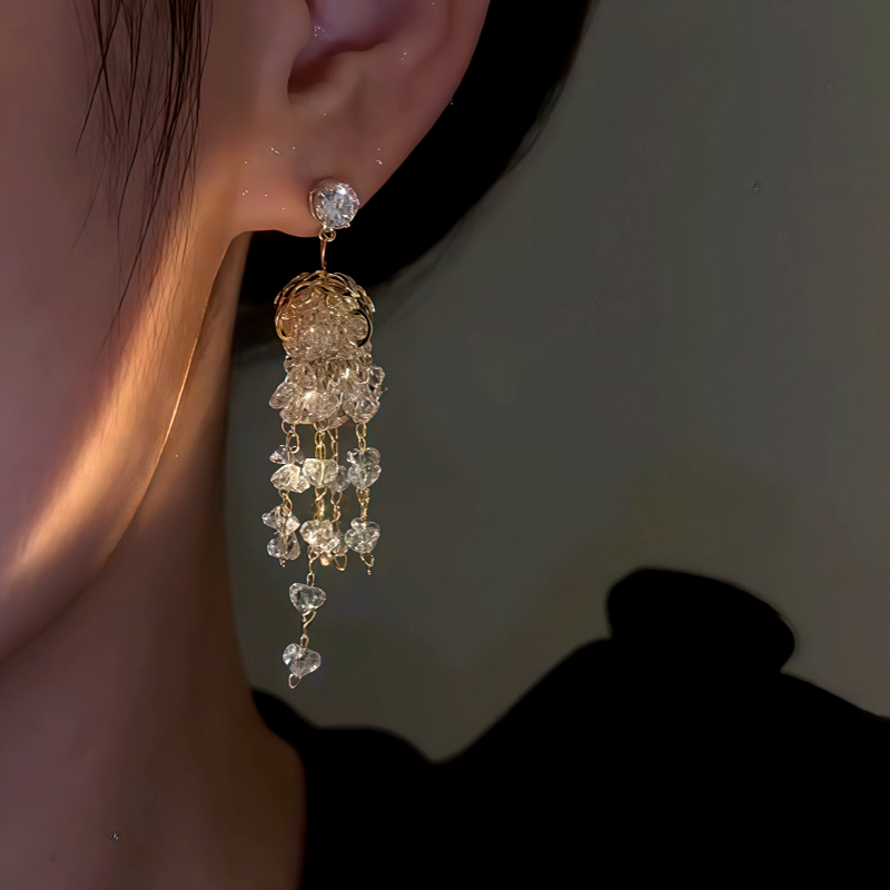 14K Gold-Plated Zircon Crystal jellyfish Tassel Earrings