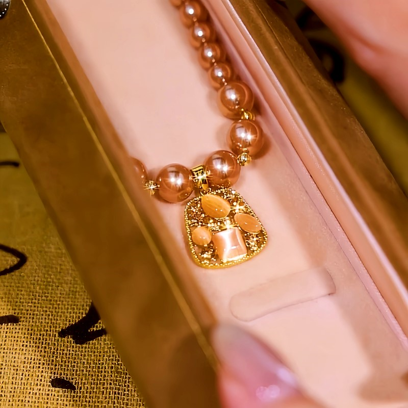 14K Gold-Plated Zircon Diamond-Encrusted Square Pearl Necklace