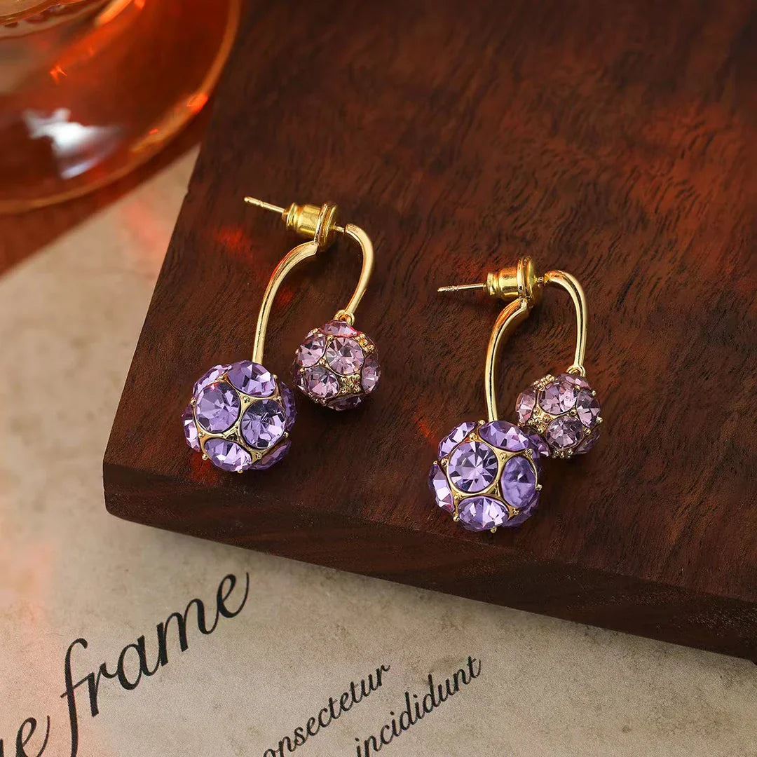 14K Gold-Plated Zircon Diamond Ball Earrings