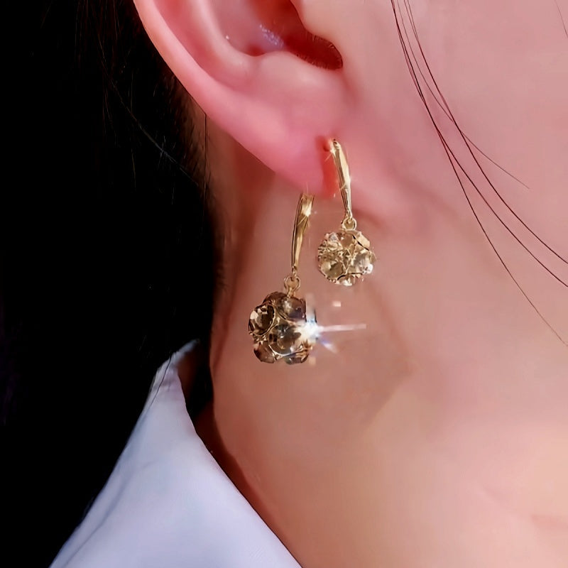 14K Gold-Plated Zircon Diamond Ball Earrings