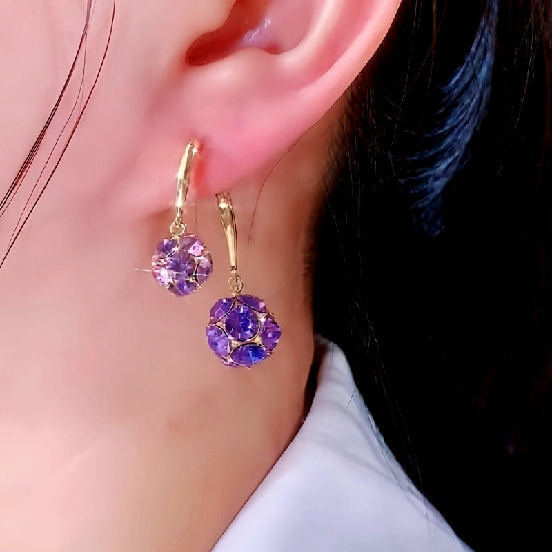 14K Gold-Plated Zircon Diamond Ball Earrings