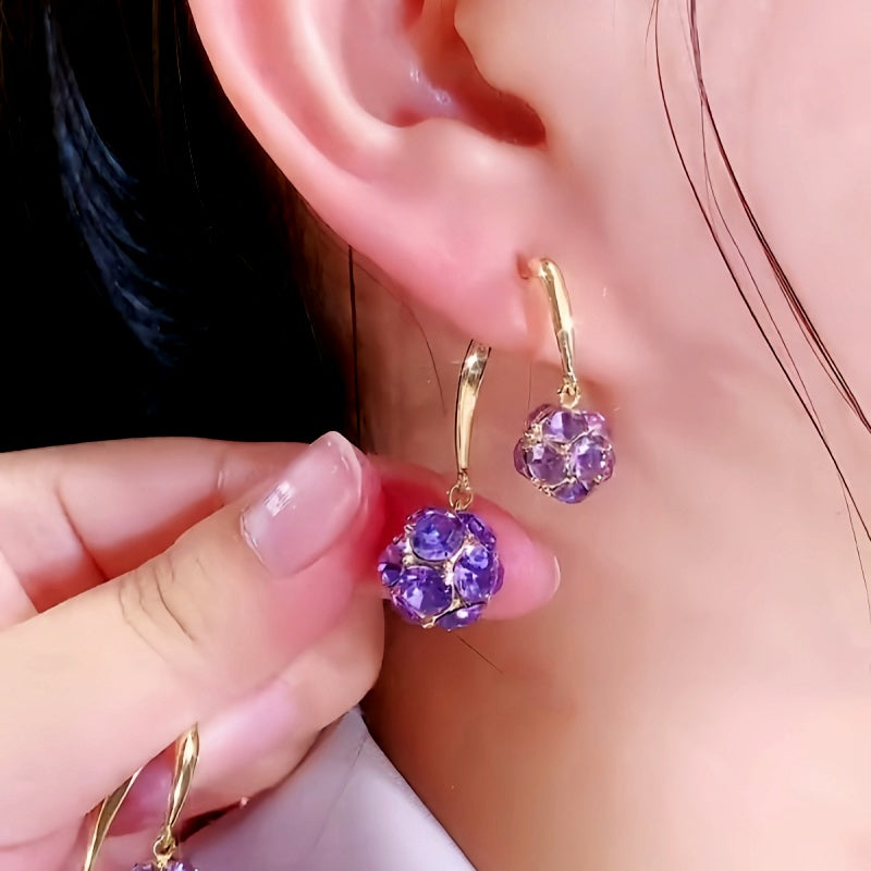 14K Gold-Plated Zircon Diamond Ball Earrings