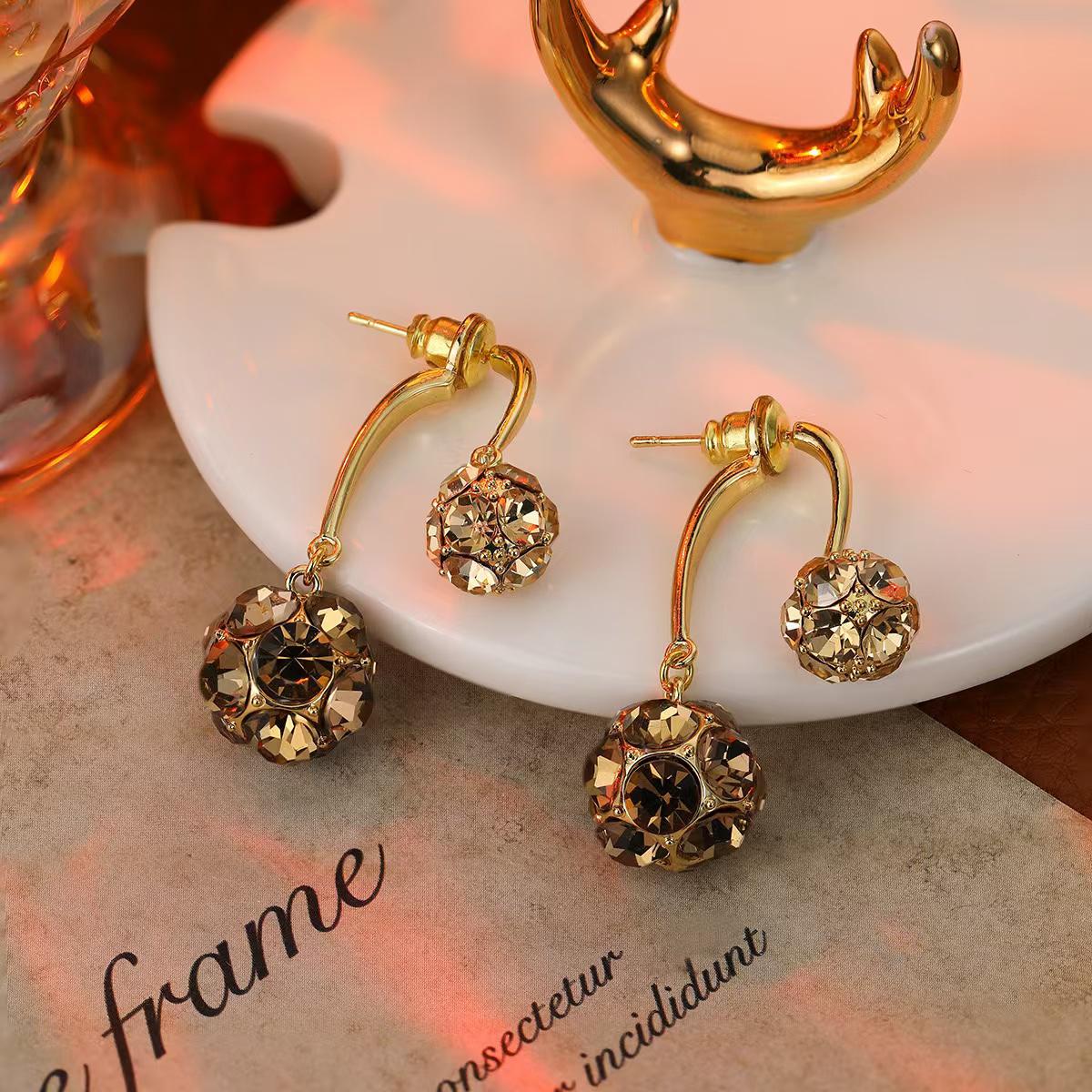 14K Gold-Plated Zircon Diamond Ball Earrings