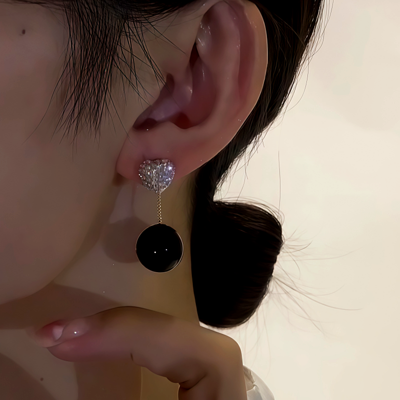 14K Gold-Plated Zircon Diamond Black Pearl Earrings
