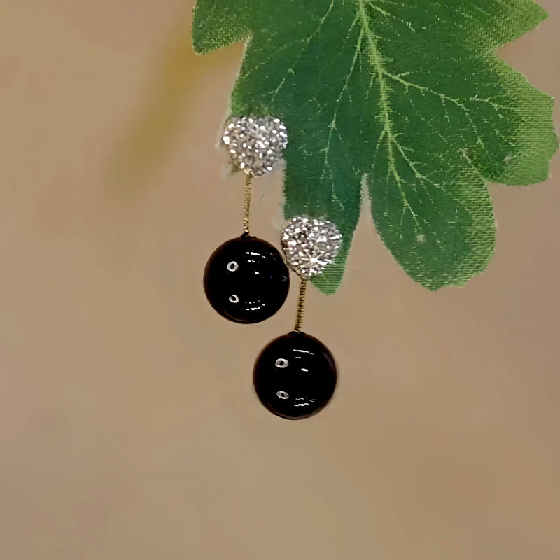 14K Gold-Plated Zircon Diamond Black Pearl Earrings