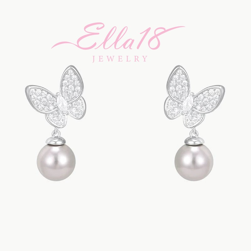 14K Gold-Plated Zircon Diamond Butterfly Bead Earrings