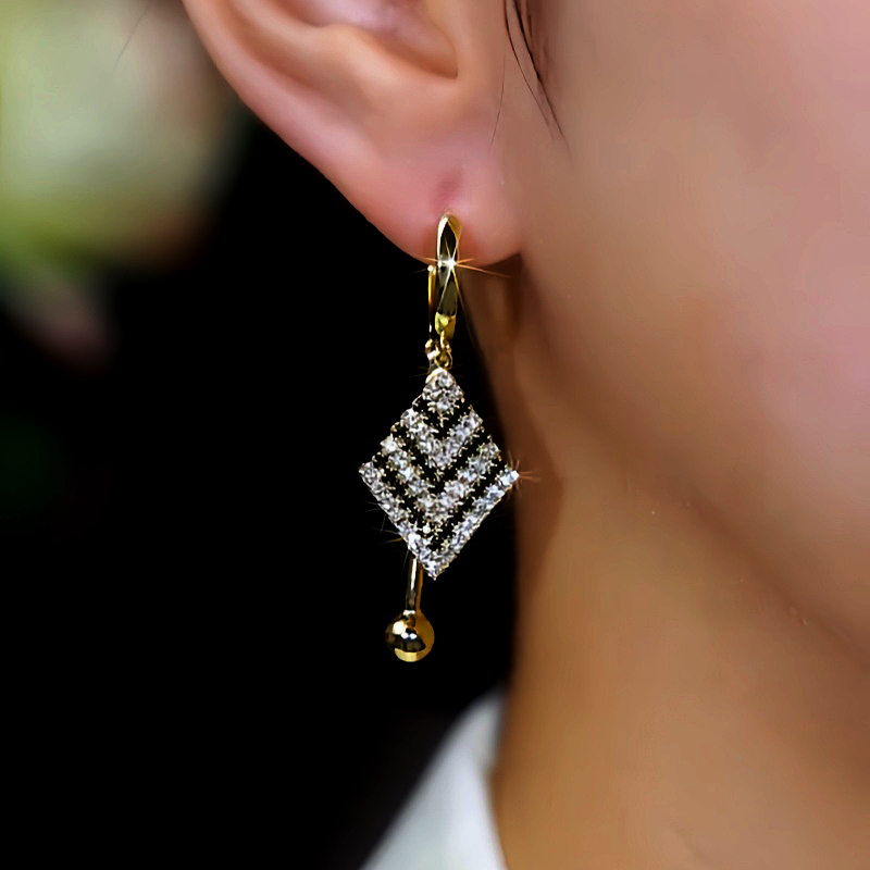 14K Gold-Plated Zircon Diamond Earrings