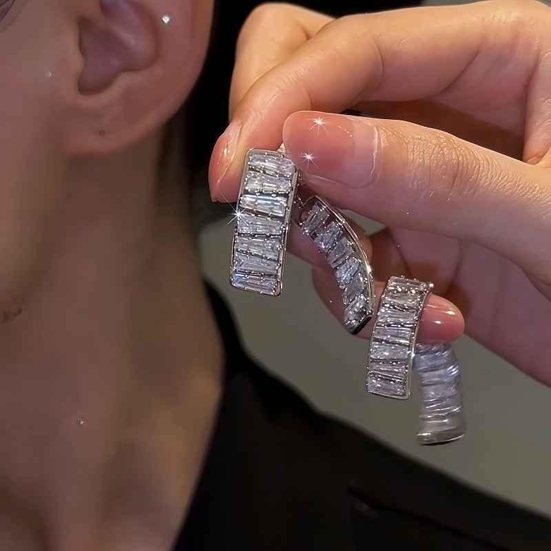 14K Gold-Plated Zircon Diamond Front And Back Earrings