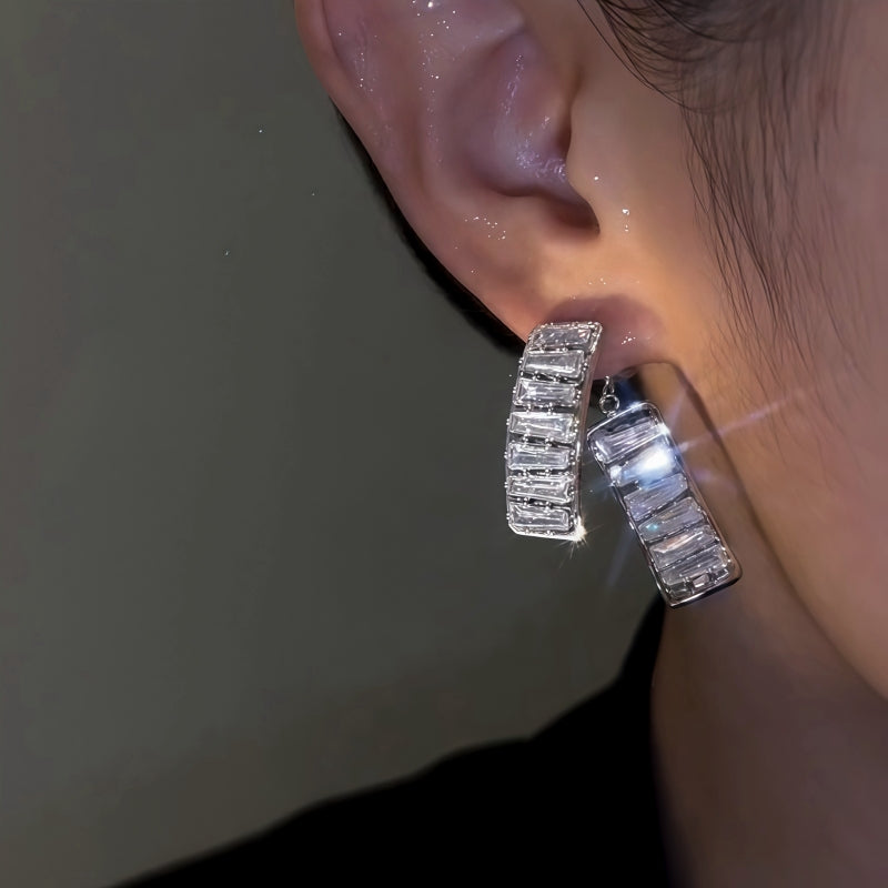 14K Gold-Plated Zircon Diamond Front And Back Earrings