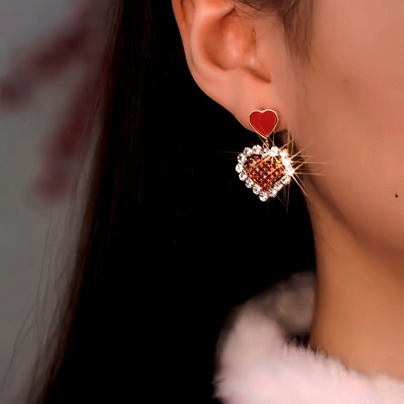 14K Gold-Plated Zircon Diamond Heart Earrings