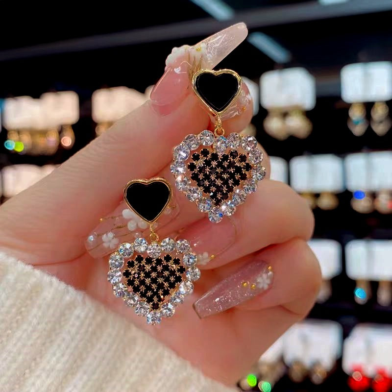 14K Gold-Plated Zircon Diamond Heart Earrings