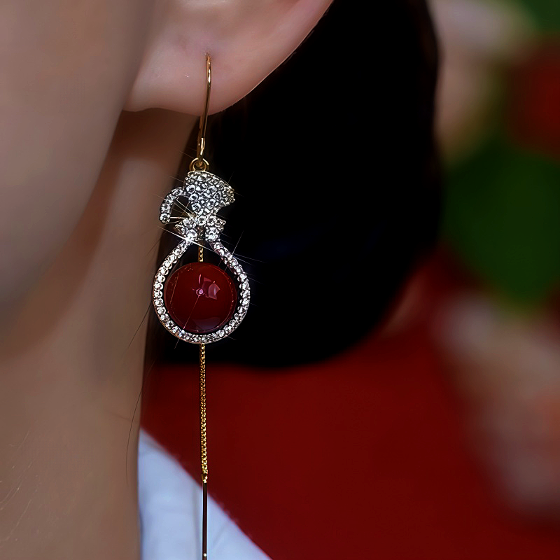 14K Gold-Plated Zircon Diamond Lucky Bag Pearl Threader Earrings
